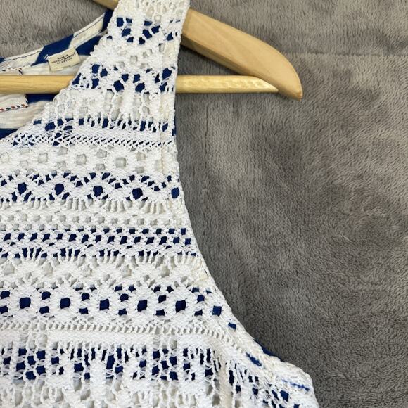 Anthropologie Stripe View Swing Tank Size XS White Lace Over Blue Stripes Beachy - Picture 3 of 12